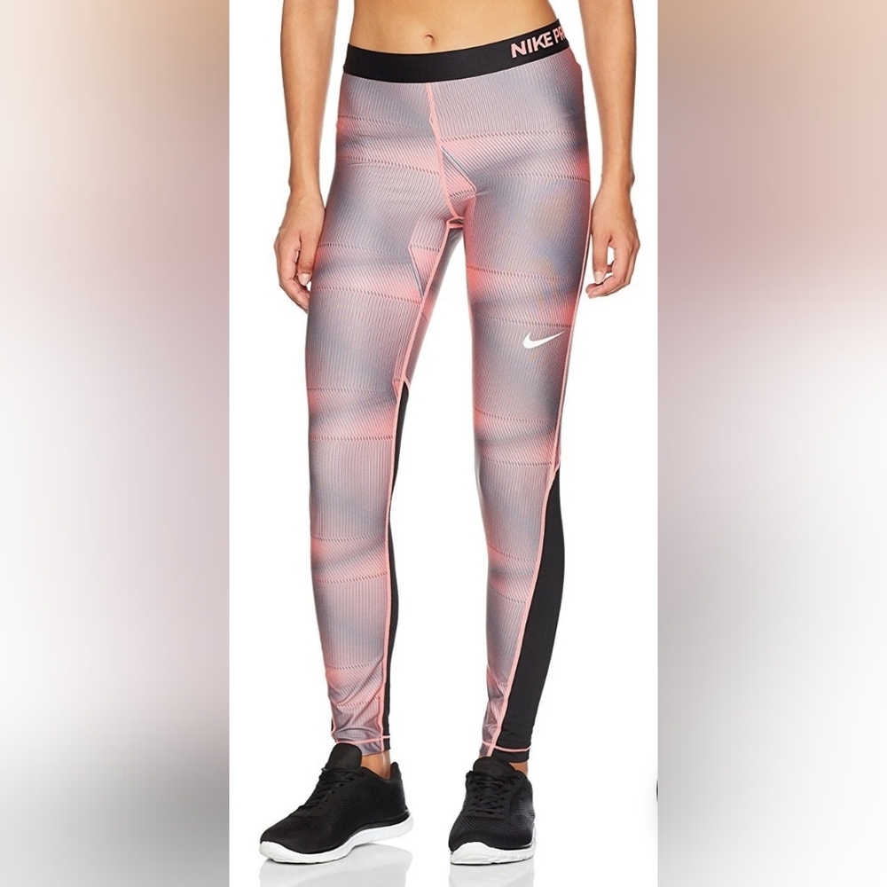 Nike Pro Dry Print Pyramid In LAVA GLOW Women`s Training Gym Leggings Medium EUC